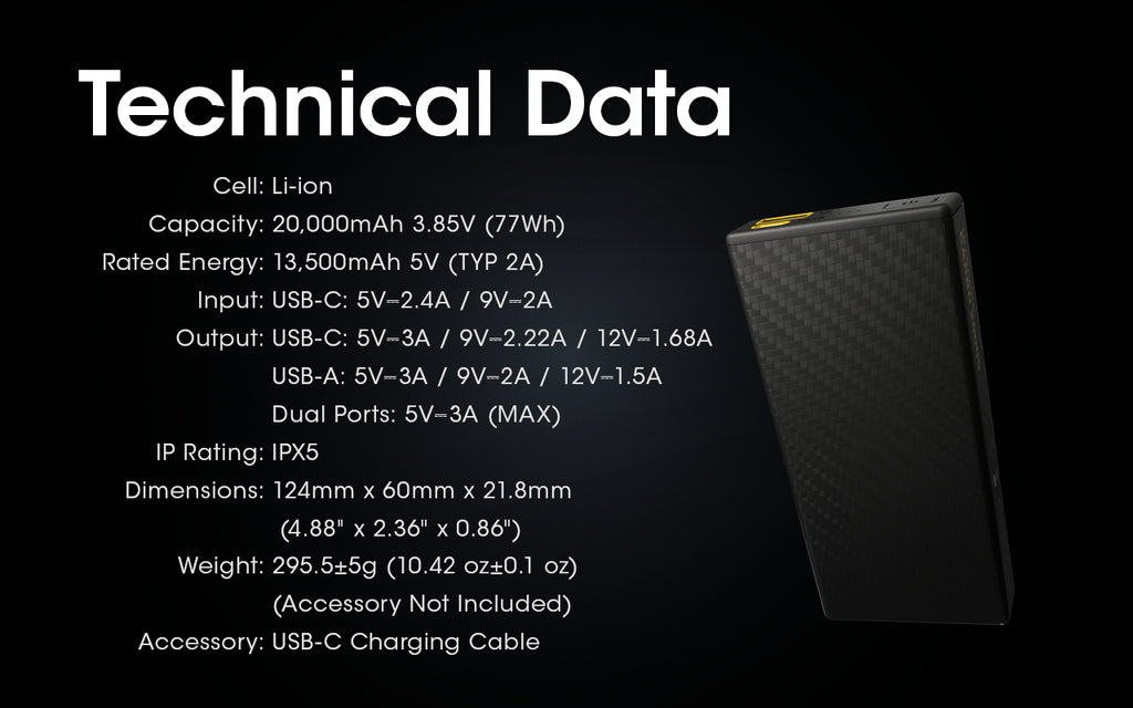 Carbo 20000 Ultra Lightweight 20000mAh Carbon Fiber Quick-Charge Power Bank