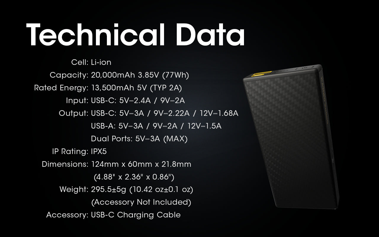 Carbo 20000 Ultra Lightweight 20000mAh Carbon Fiber Quick-Charge Power Bank
