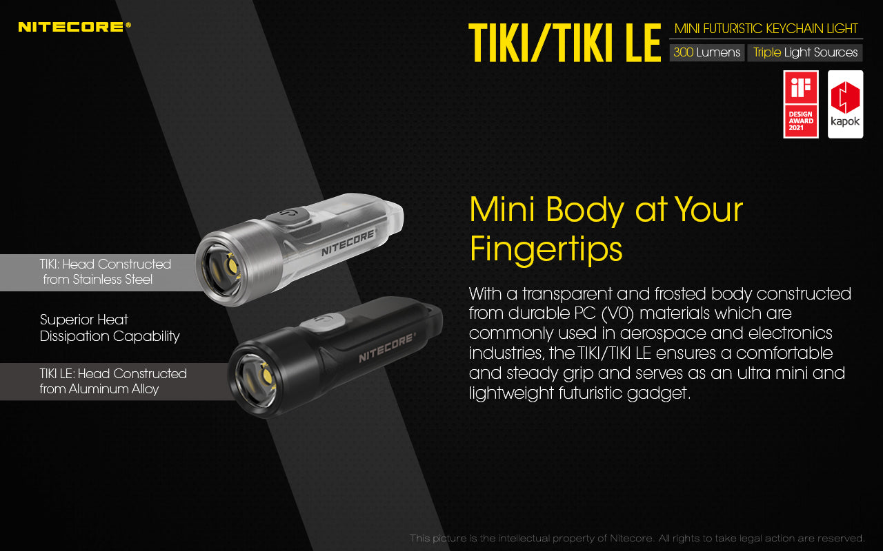 Tiki Mini Futuristic LED Keychain Light 300 Lumens