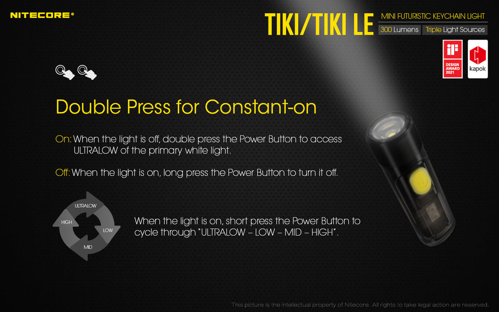 Tiki Mini Futuristic LED Keychain Light 300 Lumens