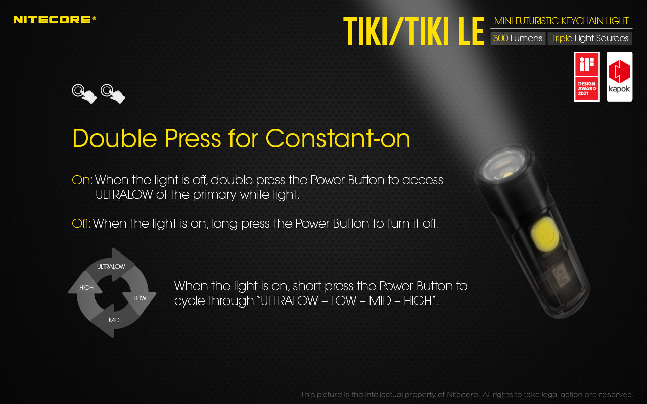 Tiki Mini Futuristic LED Keychain Light 300 Lumens