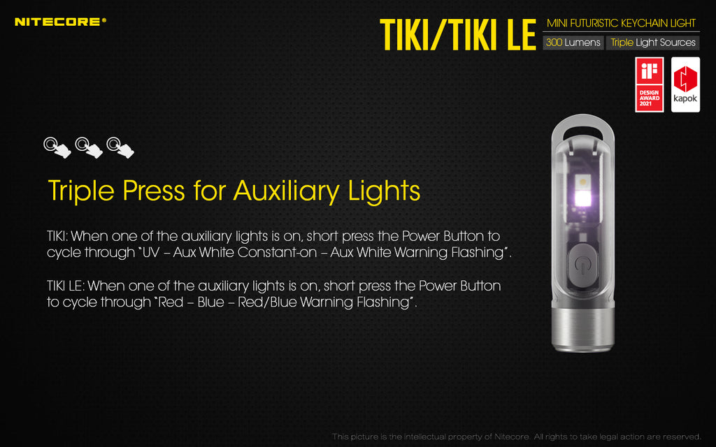 Tiki Mini Futuristic LED Keychain Light 300 Lumens