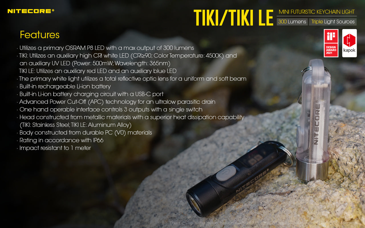 Tiki Mini Futuristic LED Keychain Light 300 Lumens