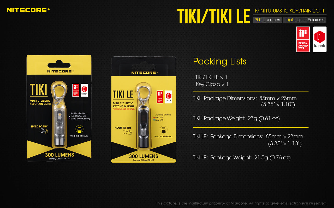 Tiki Mini Futuristic LED Keychain Light 300 Lumens