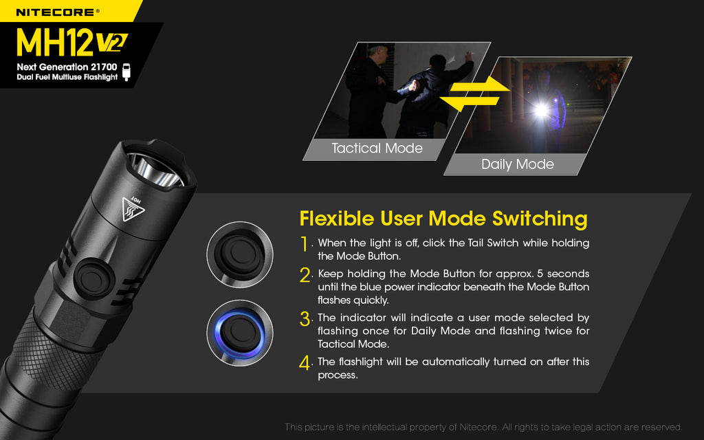 MH12 v2 1200 Lumen USB-C Rechargeable Tactical Flashlight