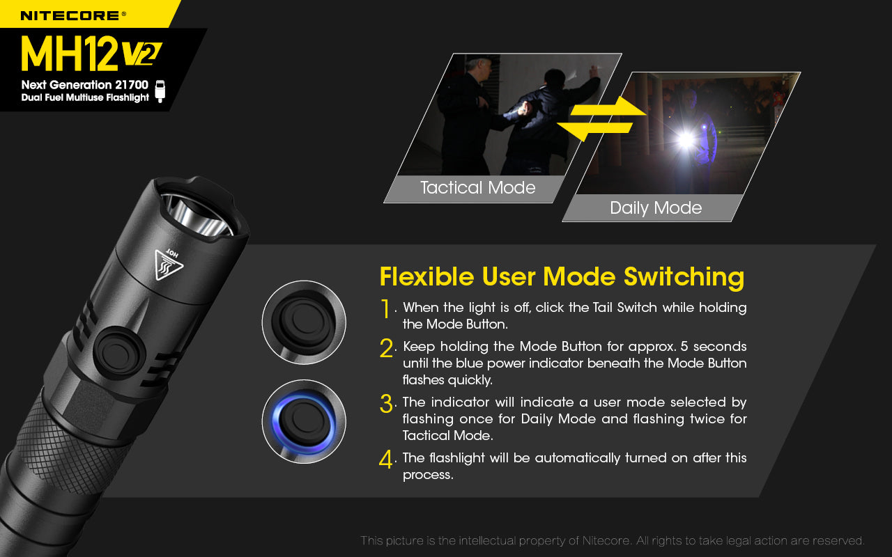 MH12 v2 1200 Lumen USB-C Rechargeable Tactical Flashlight