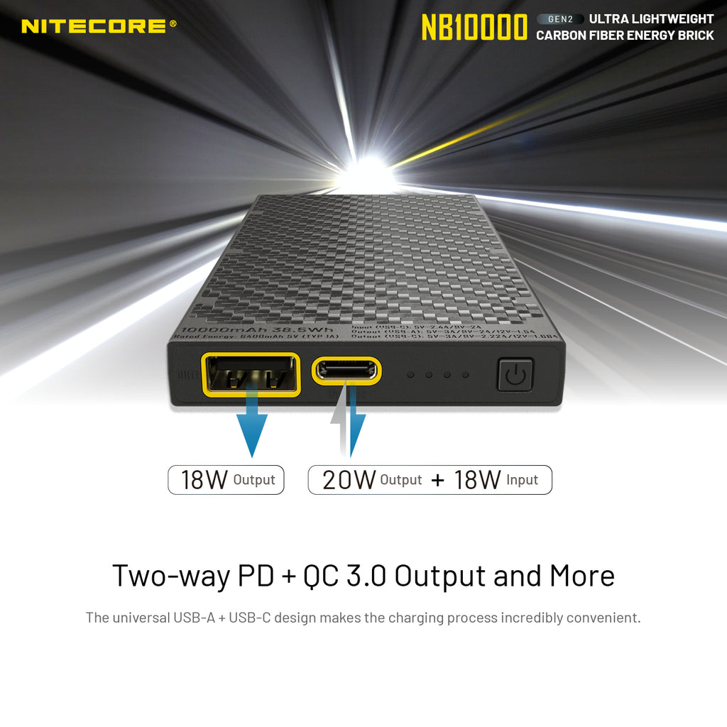 NB10000 Gen3 Ultra-Slim 10000mAh Carbon Fiber Quick-Charge Power Bank