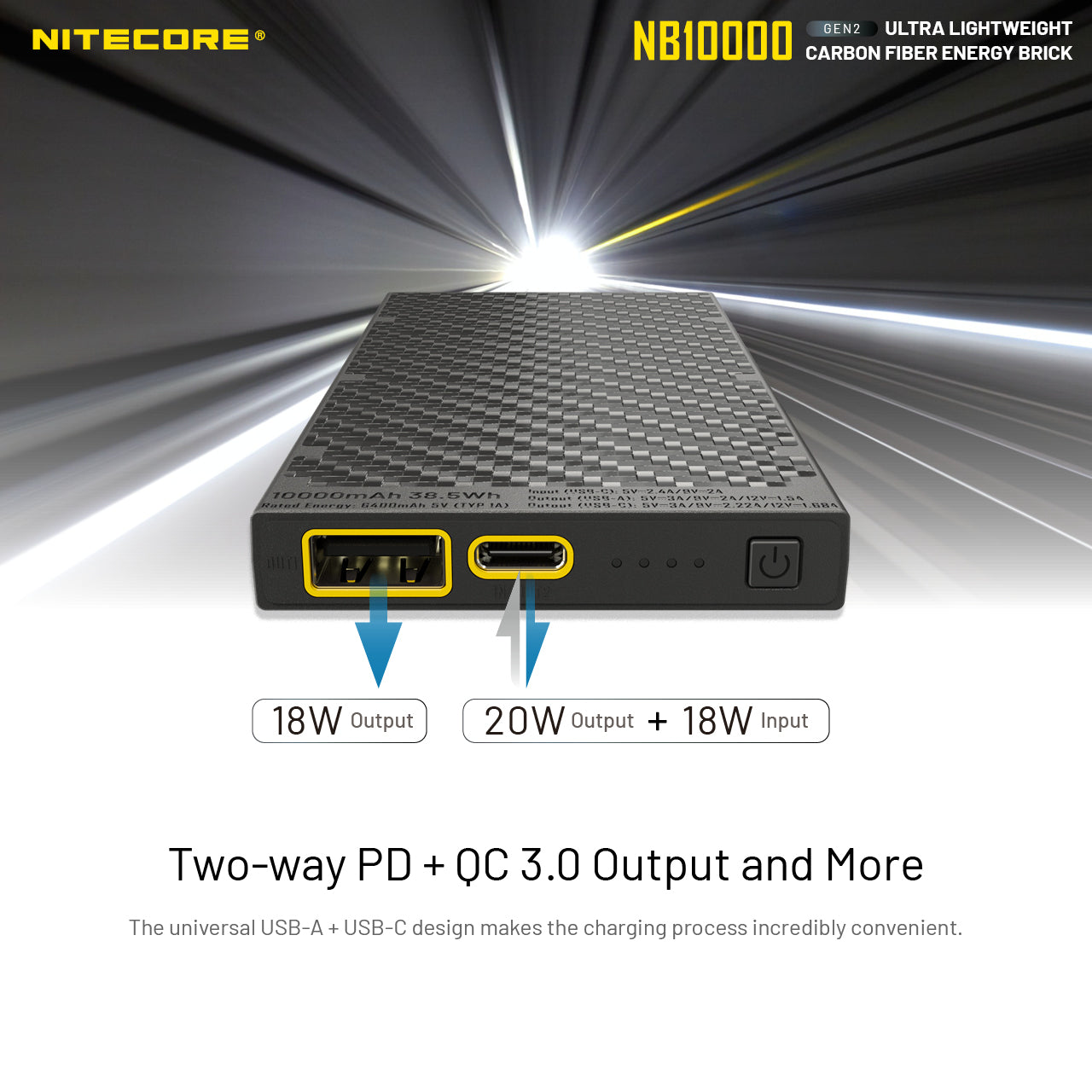 NB10000 Gen3 Ultra-Slim 10000mAh Carbon Fiber Quick-Charge Power Bank