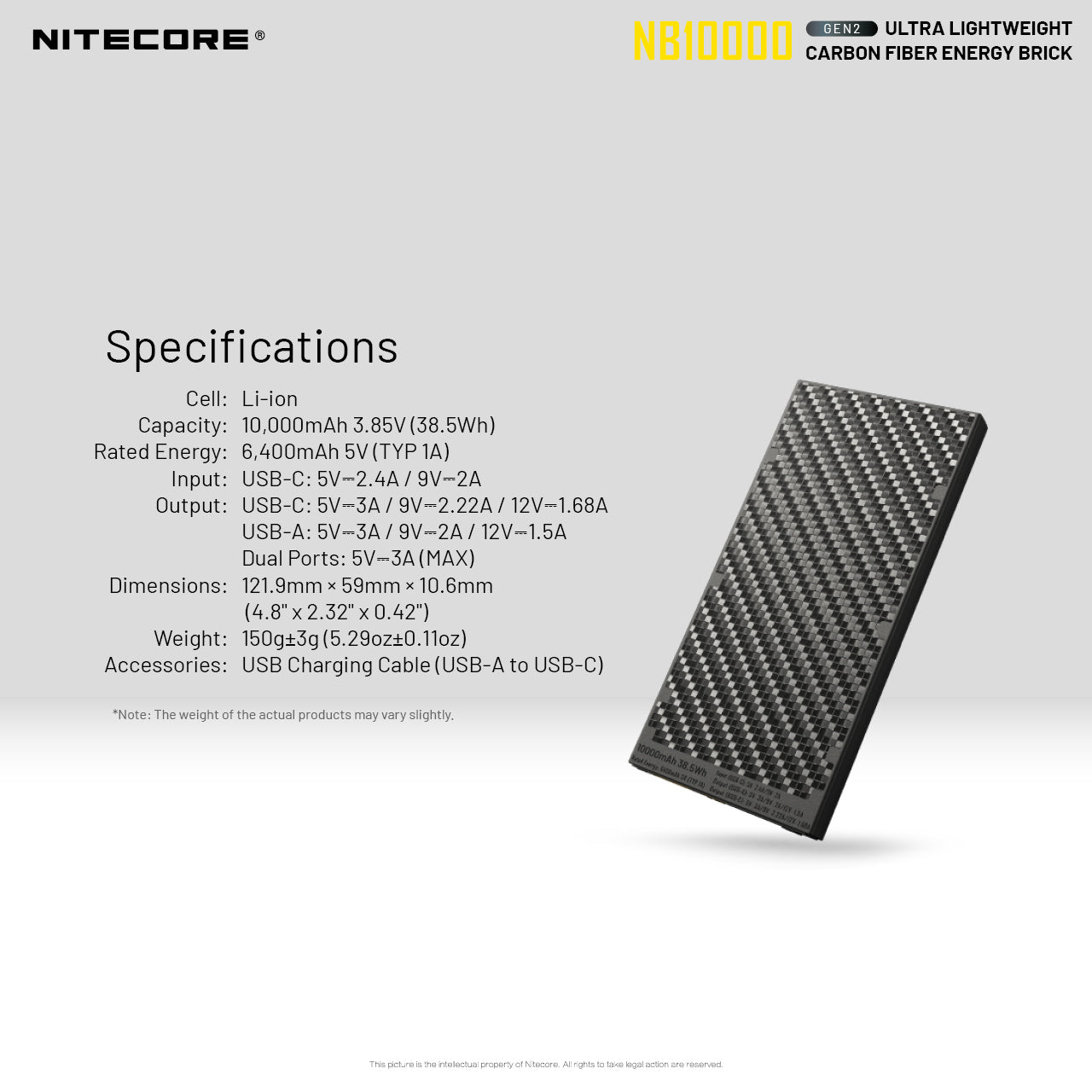 NB10000 Gen3 Ultra-Slim 10000mAh Carbon Fiber Quick-Charge Power Bank